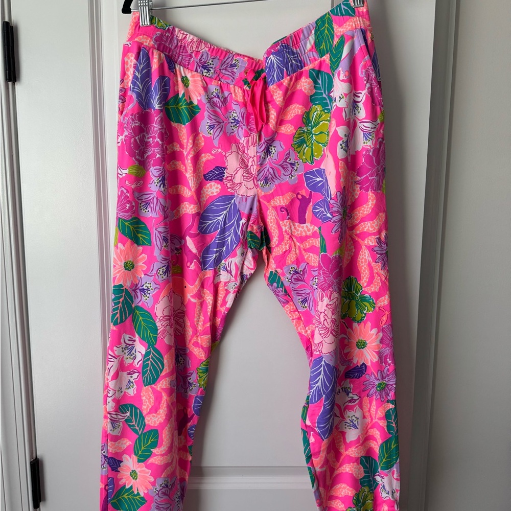 Lilly Pulitzer Pink and Green Floral Lux Pants